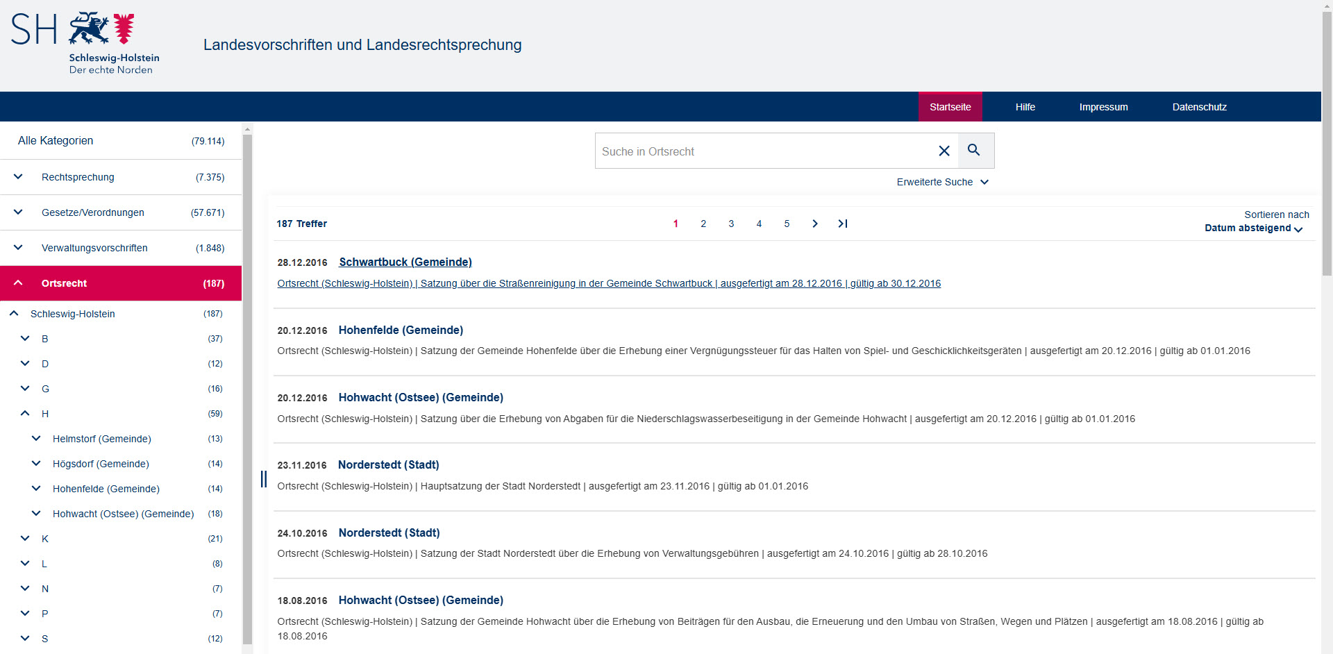 Anzeige von Satzungen in der Kategorie Ortsrecht